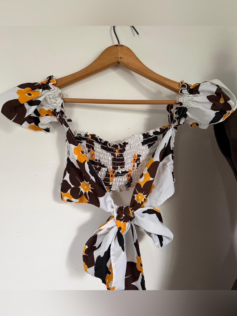 True Vintage 1970s Floral Smocked Off-Shoulder Tiny Crop Reversible Top Boho S - Picture 10 of 11